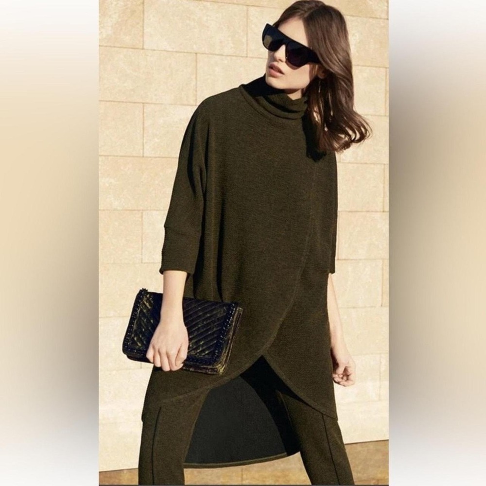 Joseph Ribkoff Tunic Turtleneck Women 12 Green Tulip Hem Fall Statement Luxury